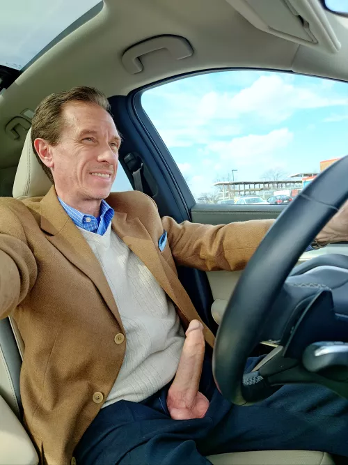 Driving back from a client appointment and my big cock needed some air and some room to stretch!