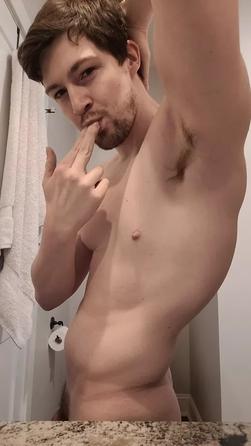 Licking my armpit sweat off my fingers in the mirror because it lets me see, taste, touch, and smell myself all at once 😉