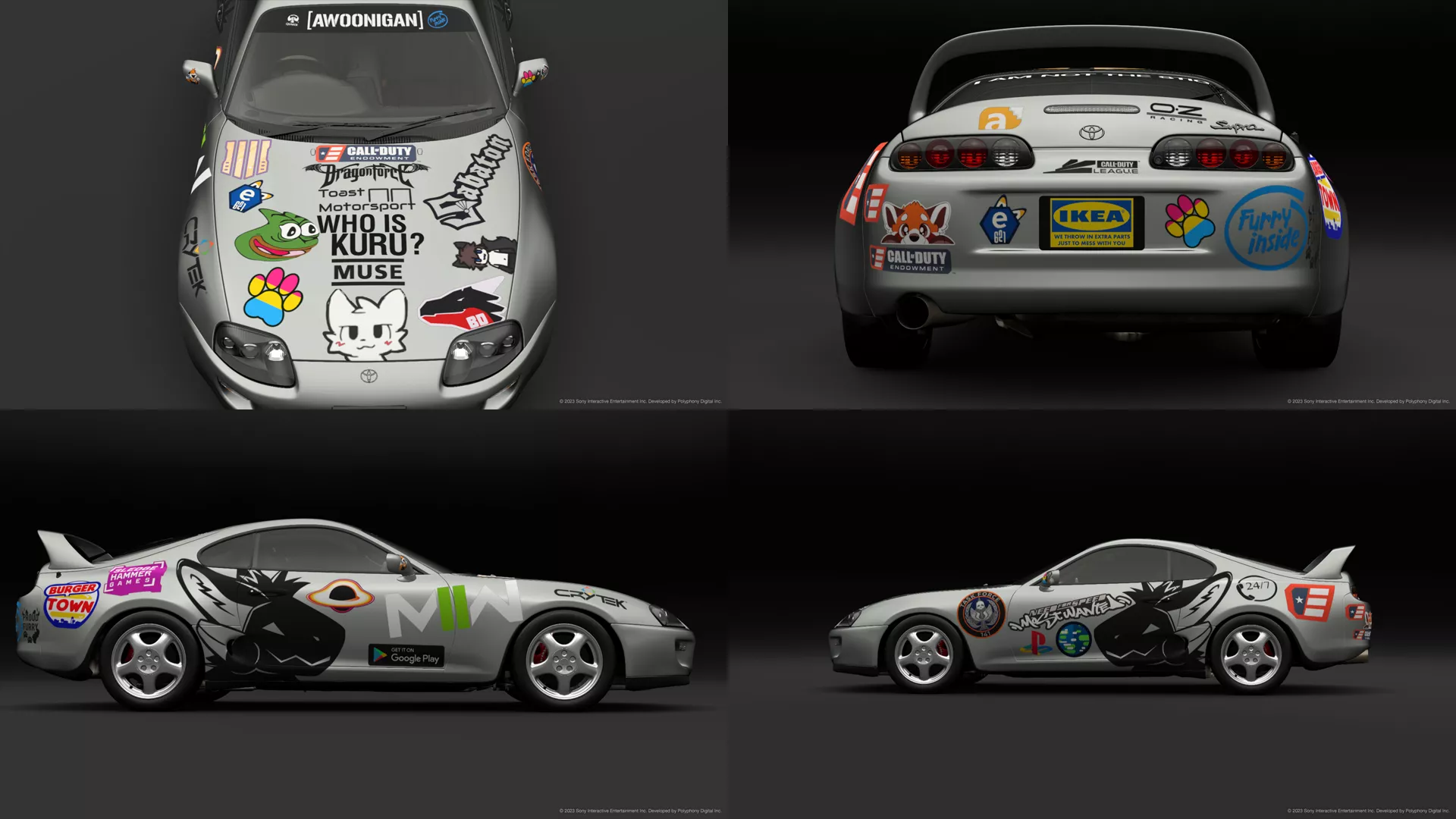 I stickerbombed my GT7 Supra, how did i do?