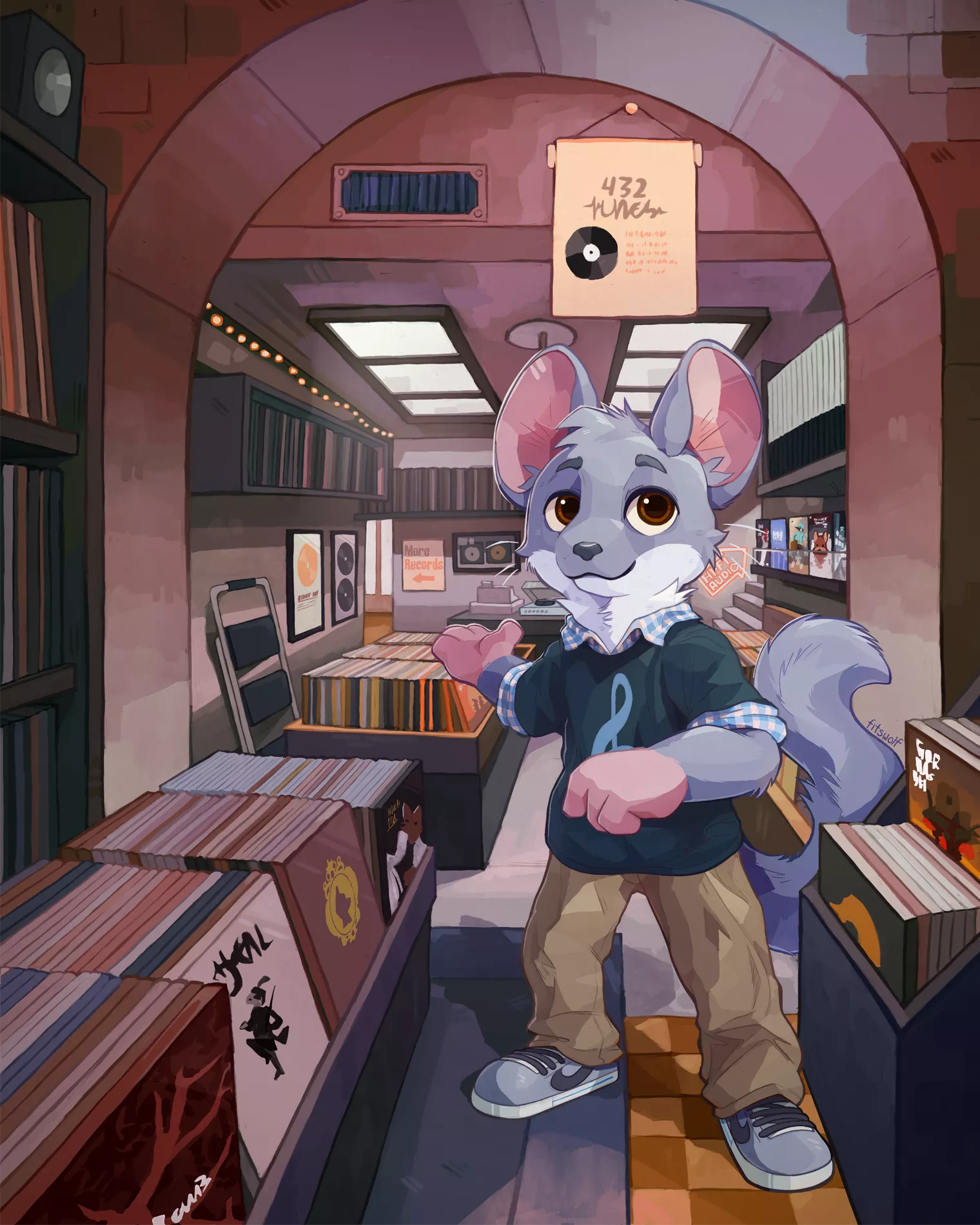 Inside the record shop (art by me)