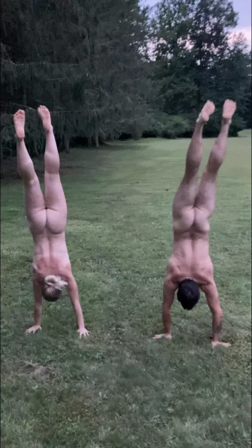 Naked handstands with my wife