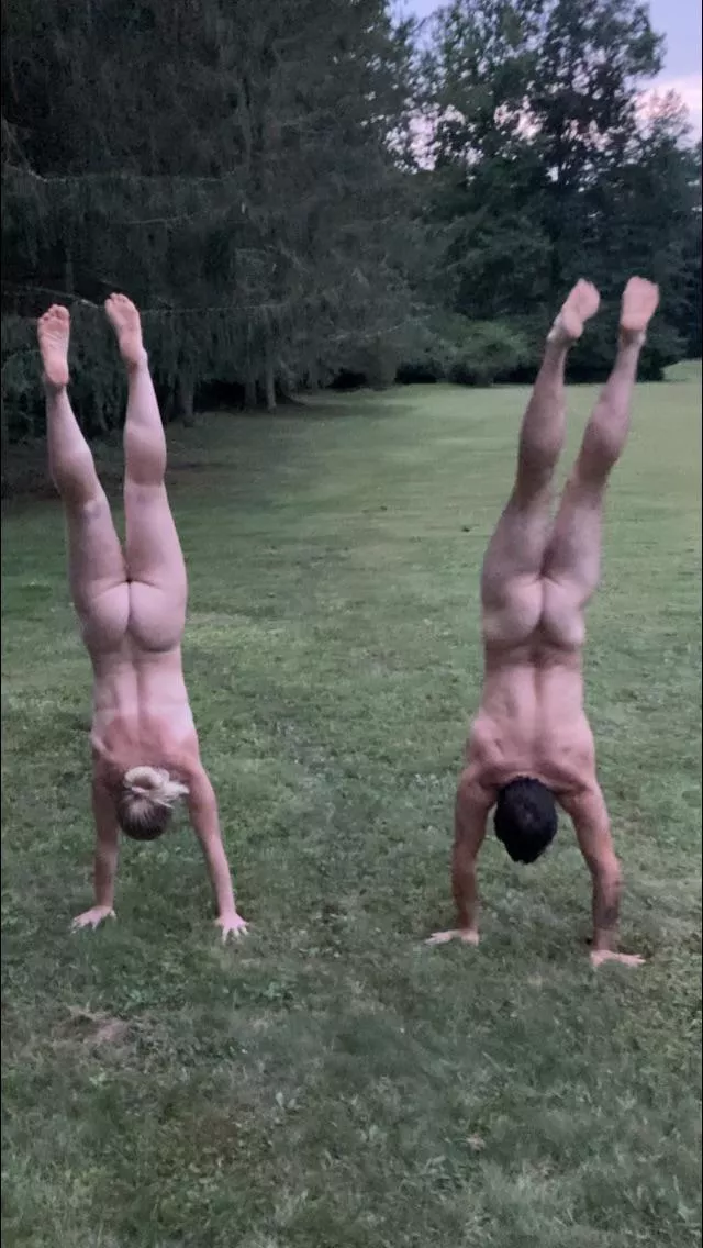 Naked handstands with my wife