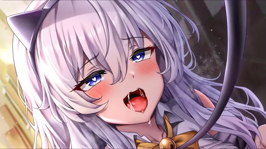 Lf color source: Catgirl, ahegao, long purple hair, collar, leash.