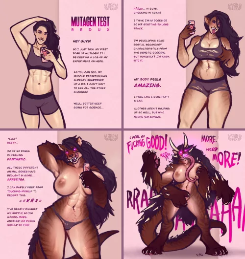 Mutagen Test Redraw [F human -> Tiger monster] [anthro] [growth] [muscle] [multiarm] [OC] by Monstrifex