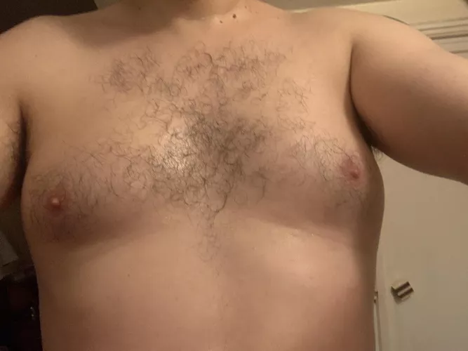 Will you clean daddy’s sweaty chest and nips with your tongue?