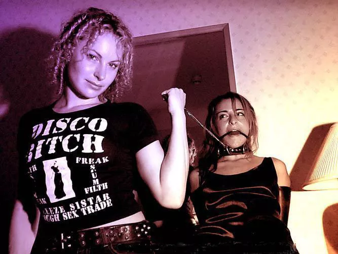 Great Pic of Female on Female BDSM, Collar and Leash and Bondage
