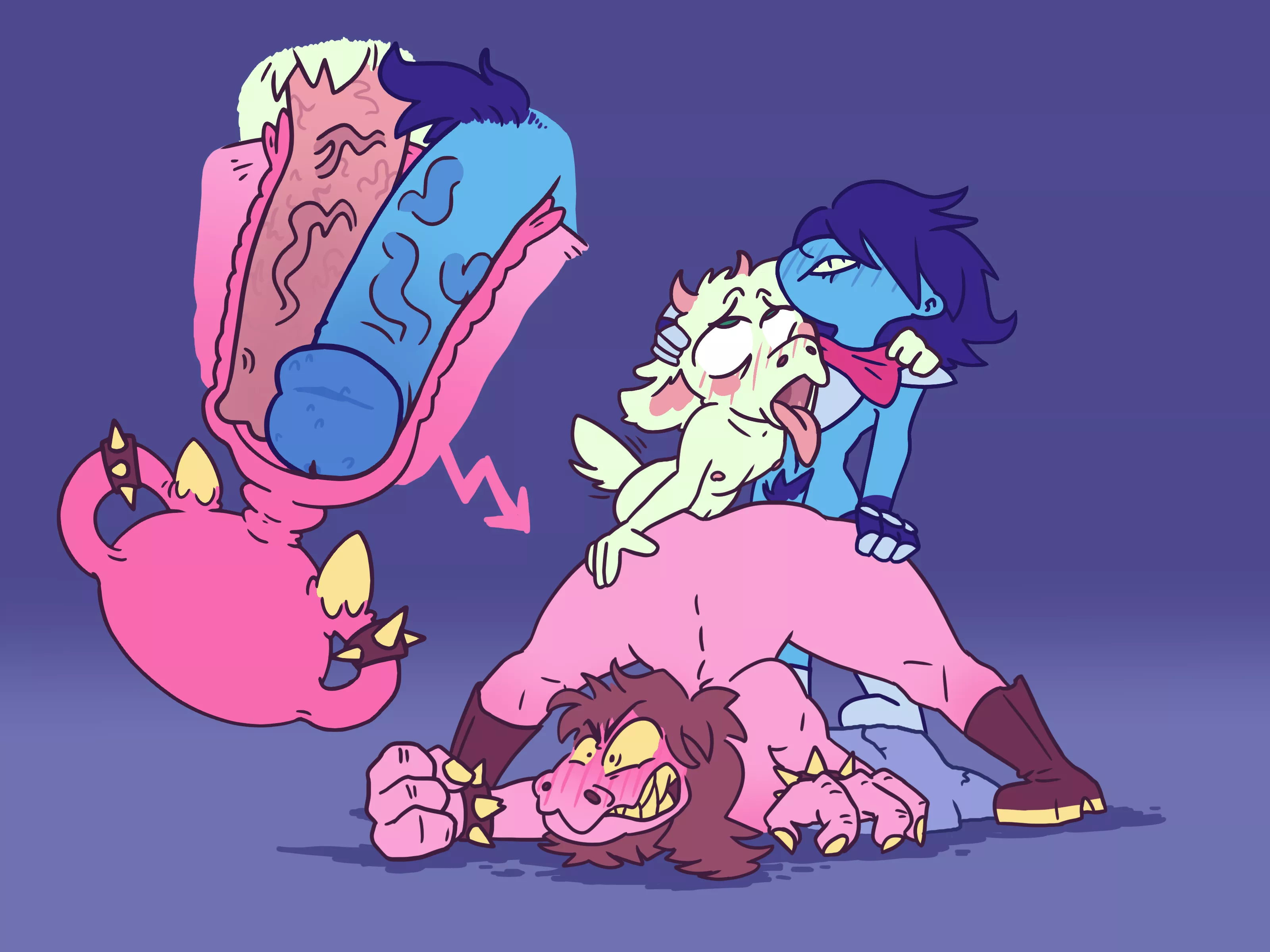 Furry Femboy and Nonbinary Knight cuddle cocks in Susie's slit! - [Drawn by me]