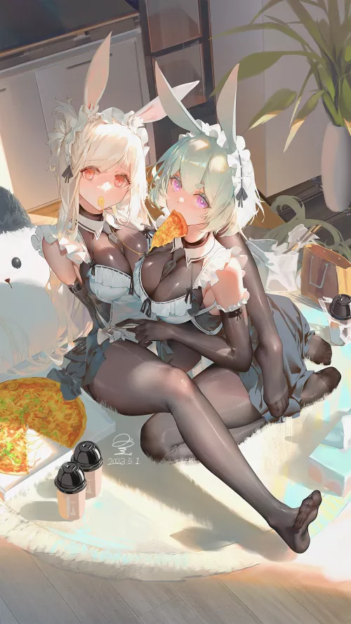 Two Bunnies, One Pizza