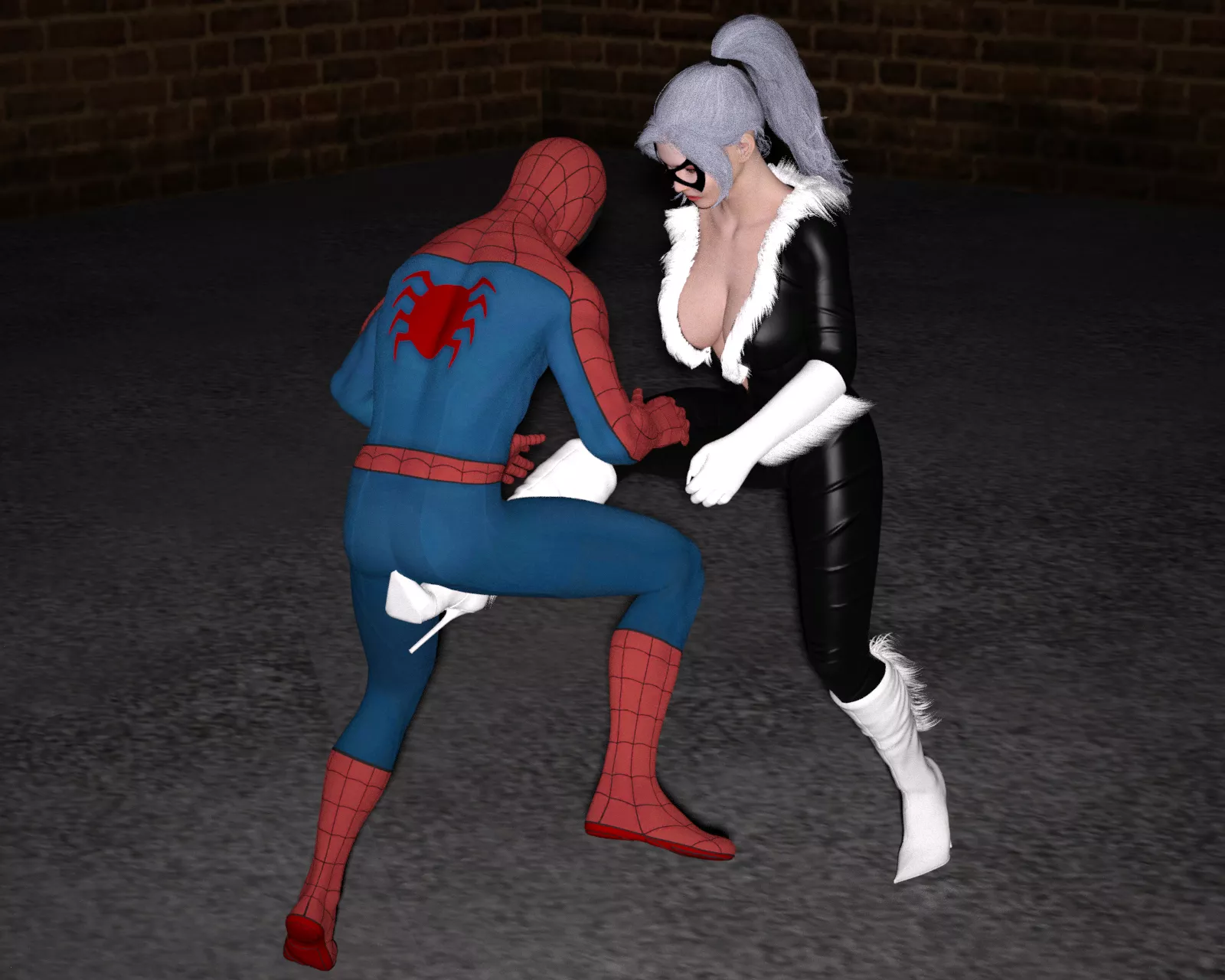 [Black Cat] Kicks Spider-Man in the Nuts.