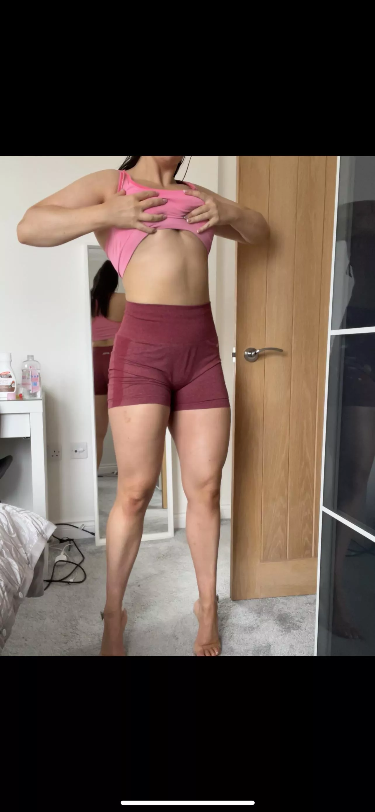 Gym clothes & heels… rare combo but seems to work