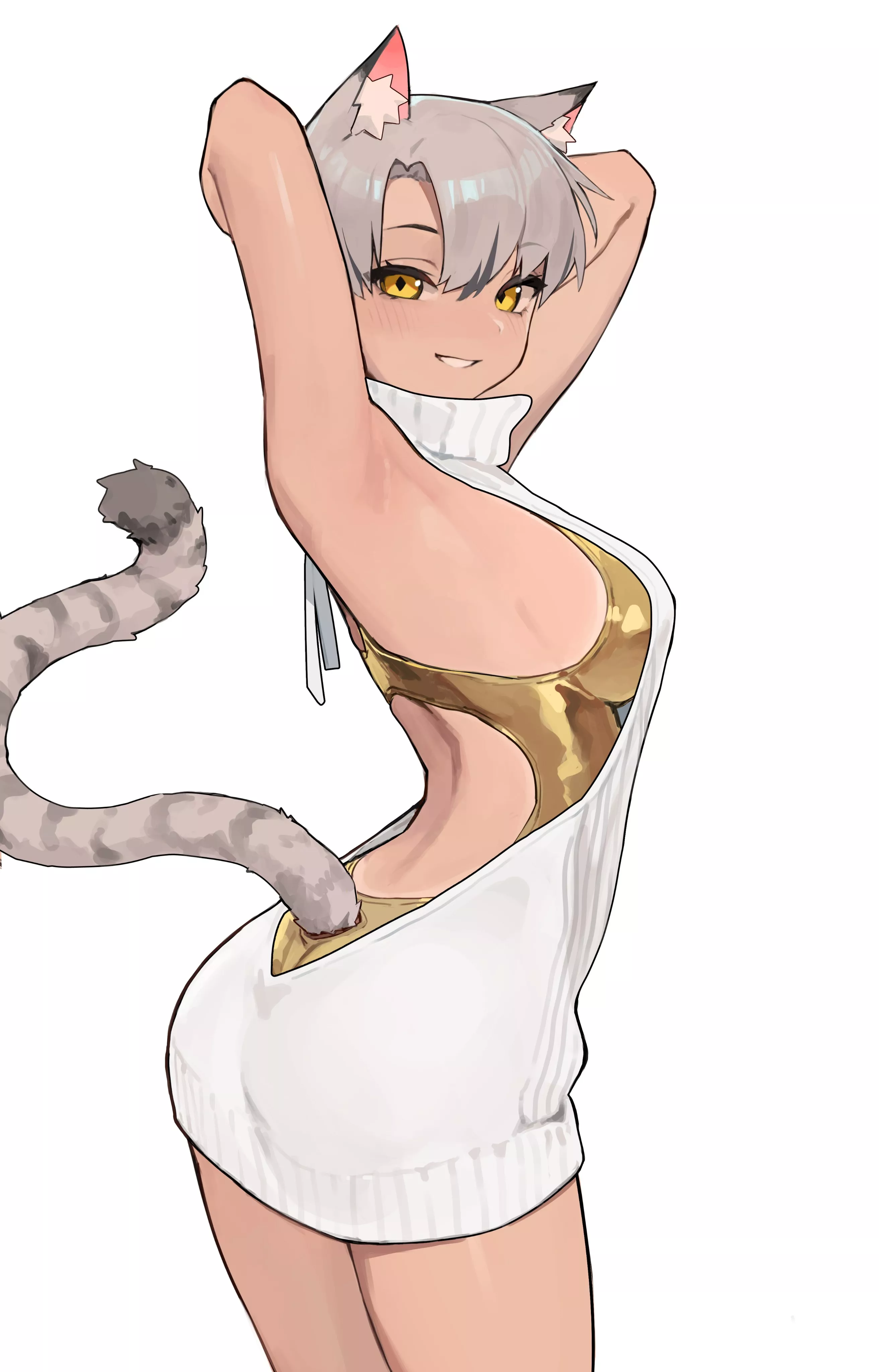Kara's virgin killer sweater + golden competition swimsuit combo (VERTIGRIS) [Artist's OC]