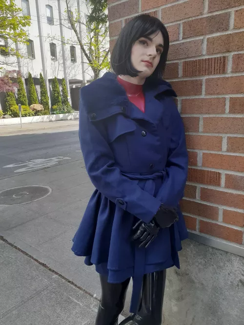 Latex femboy in public