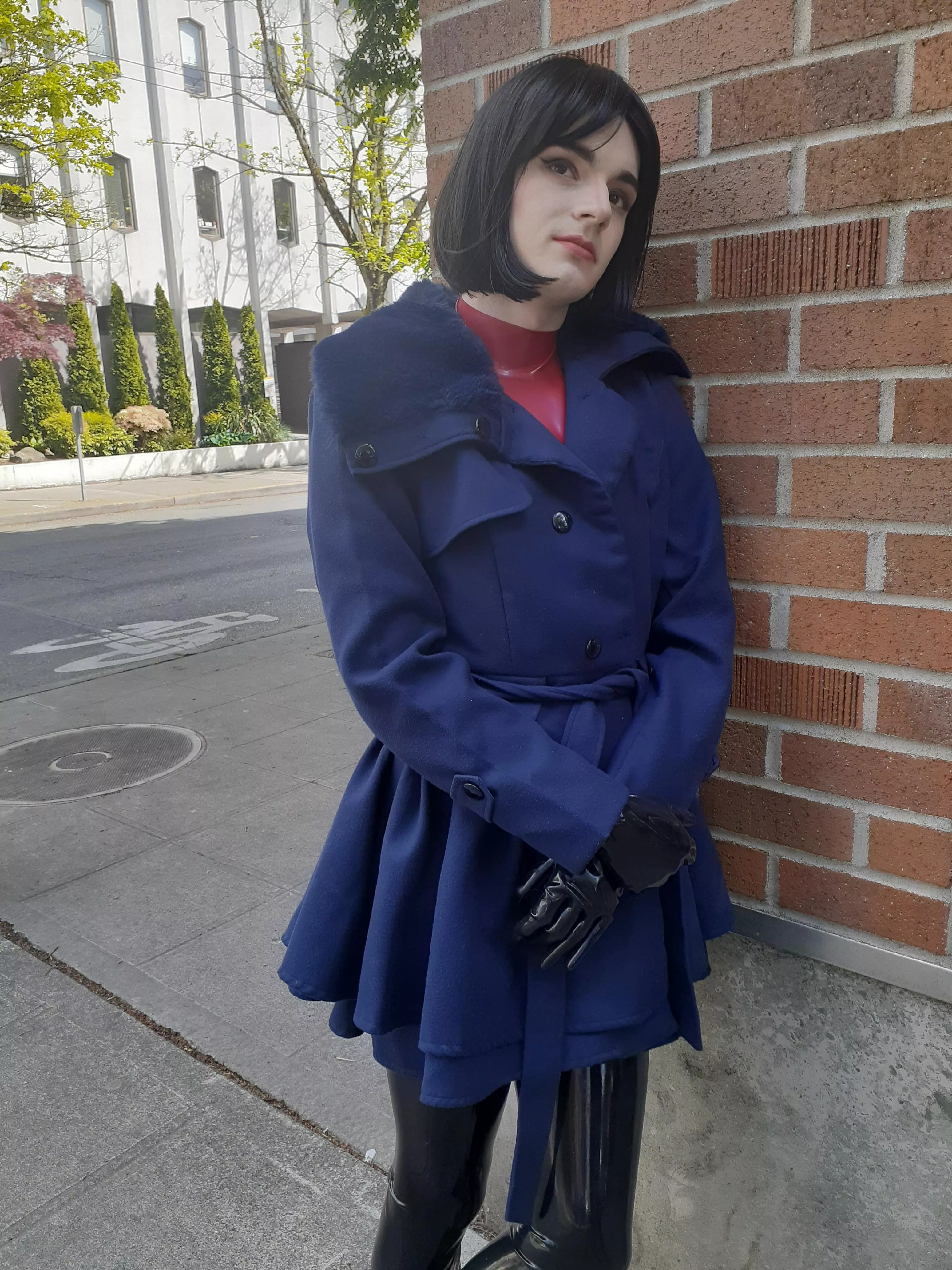 Latex femboy in public