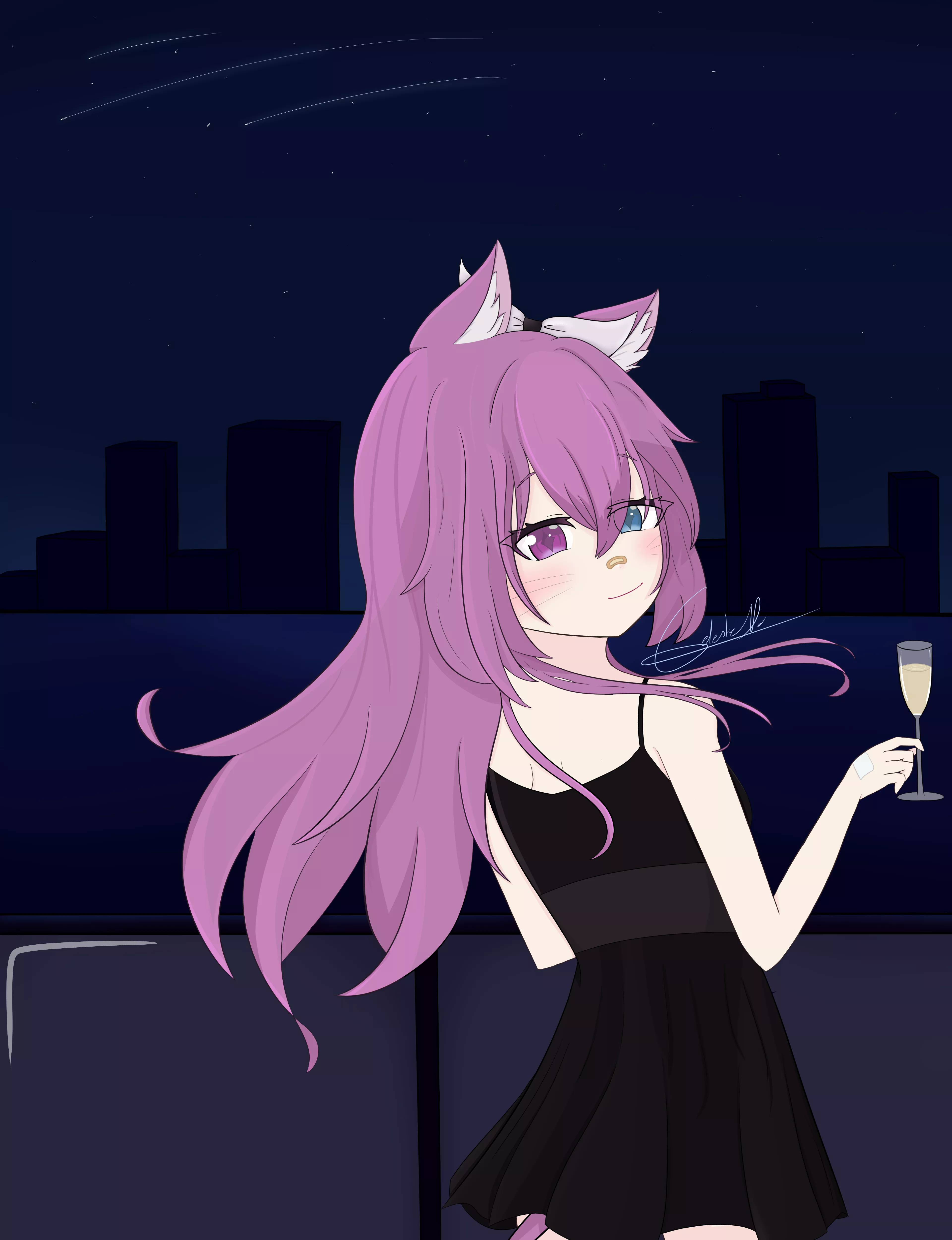 [OC] Cat girl with champagne