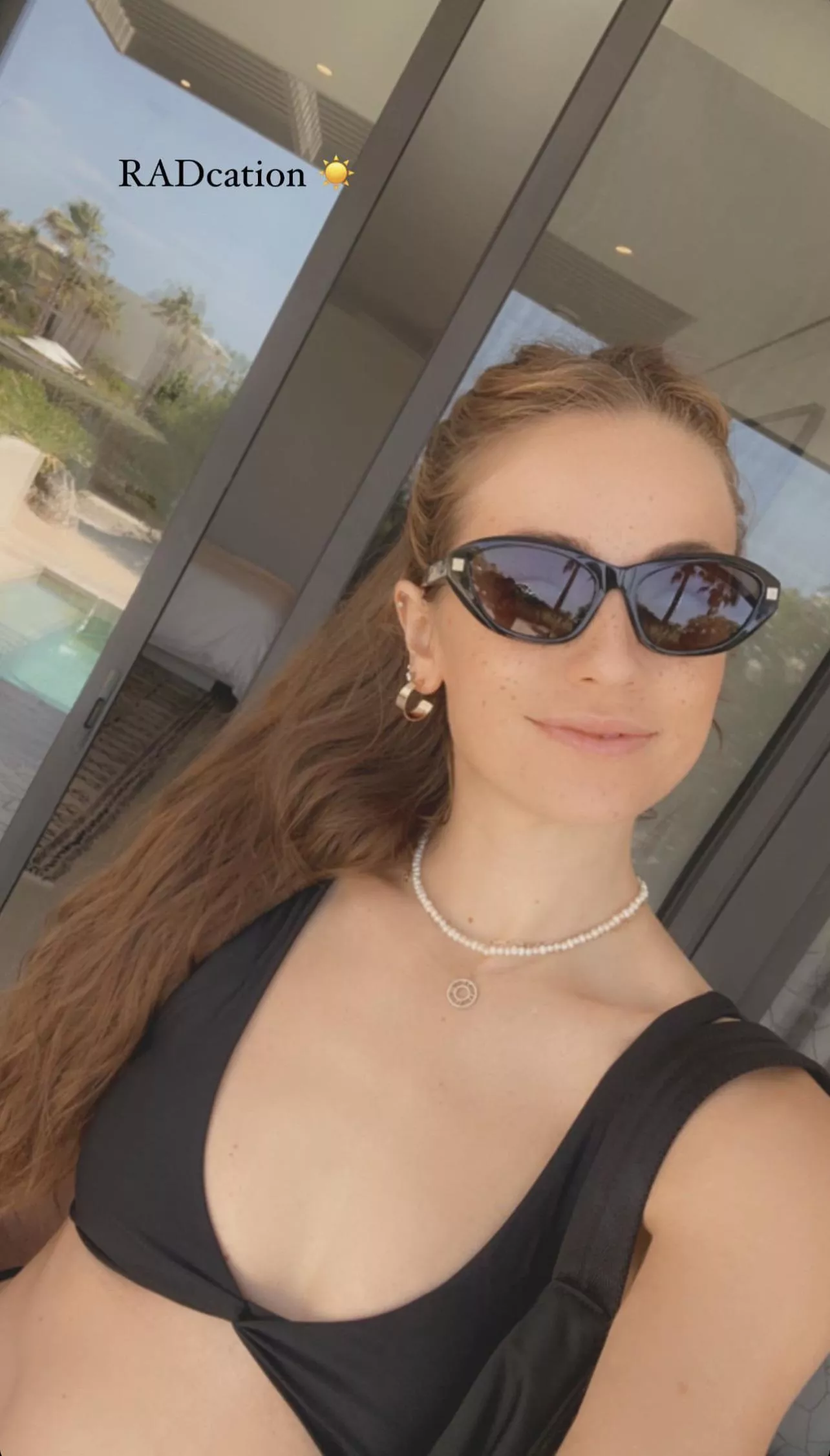 Rachel black swimsuit via IG story