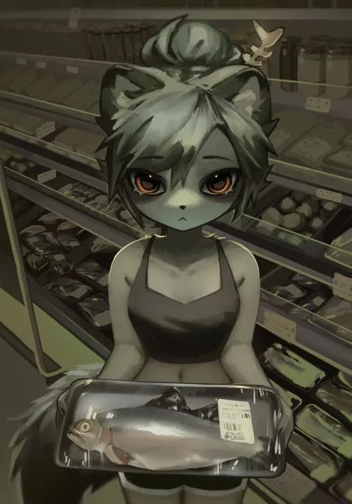 Would you buy her fish? :< [OC/Art by @bitterk4t_exe on Twitter]