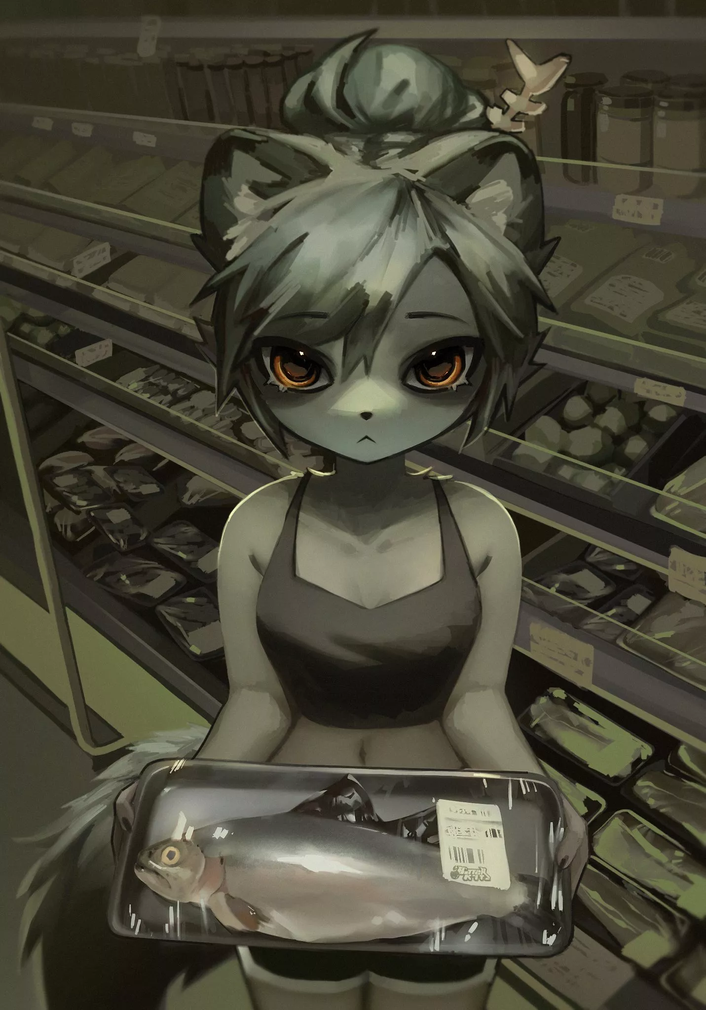 Would you buy her fish? :< [OC/Art by @bitterk4t_exe on Twitter]