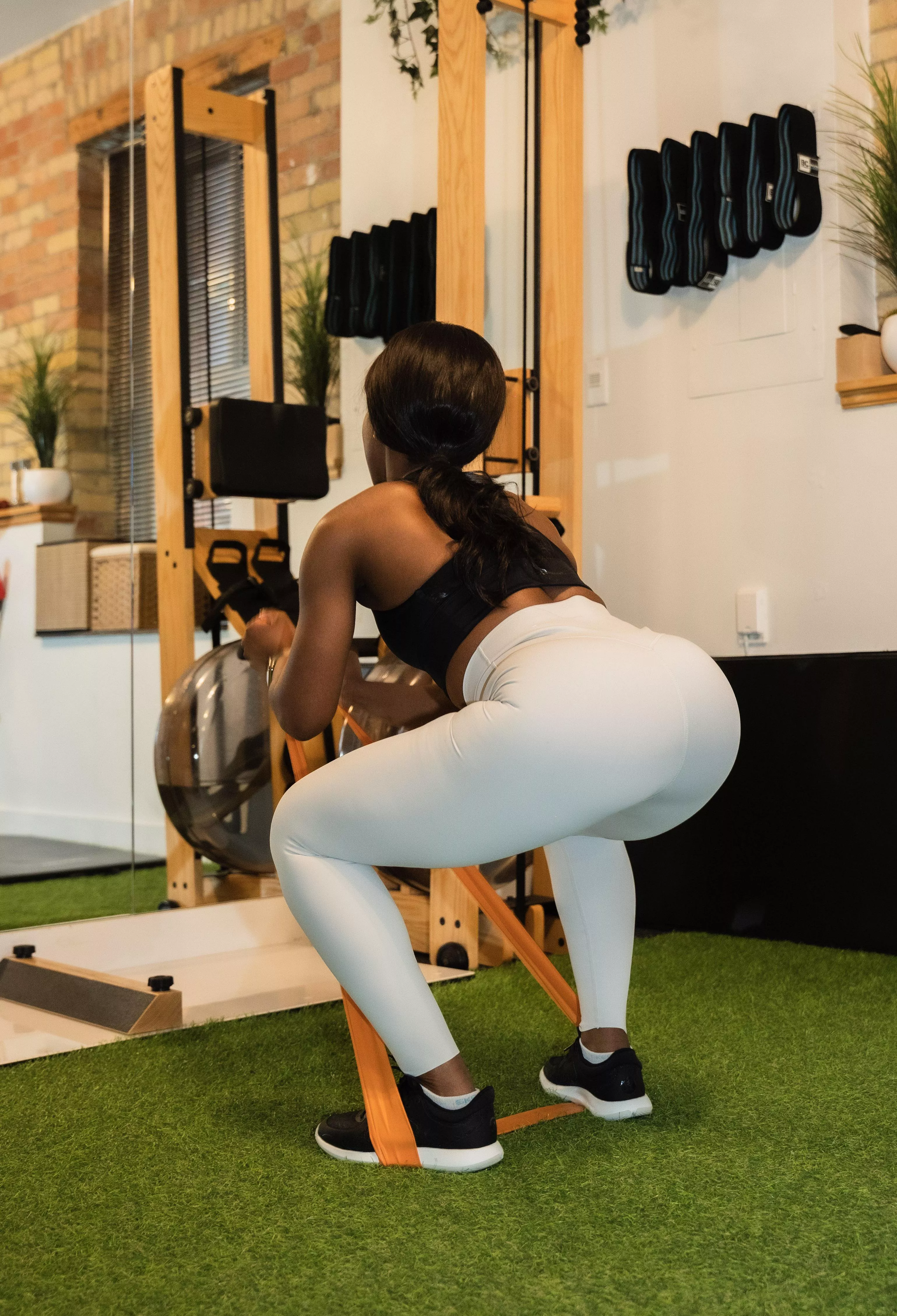 A solid good yoga pants squat stretch
