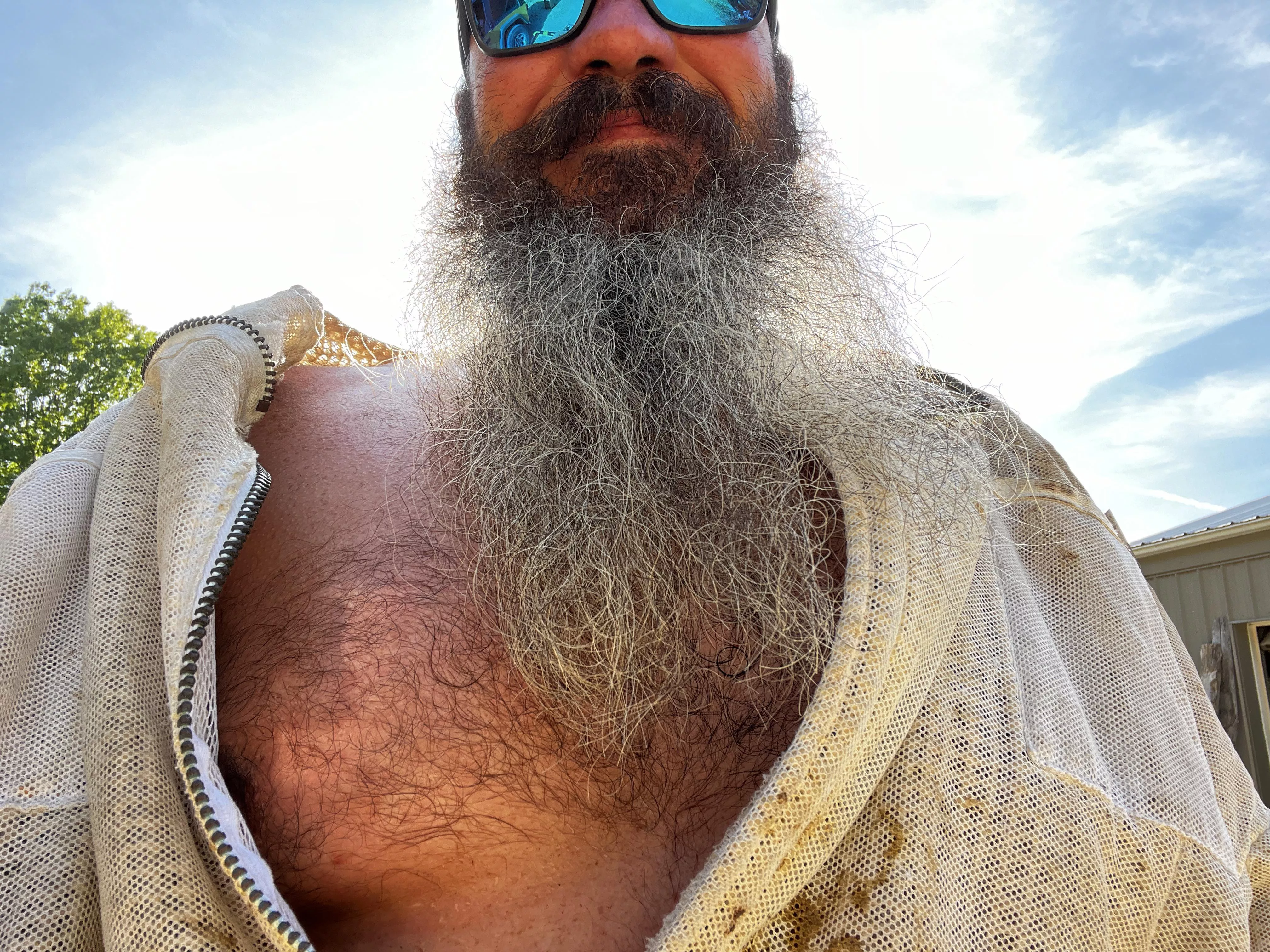 Fairly tame but it’s too hot for full clothing and I don’t want to get stung up by my bees!