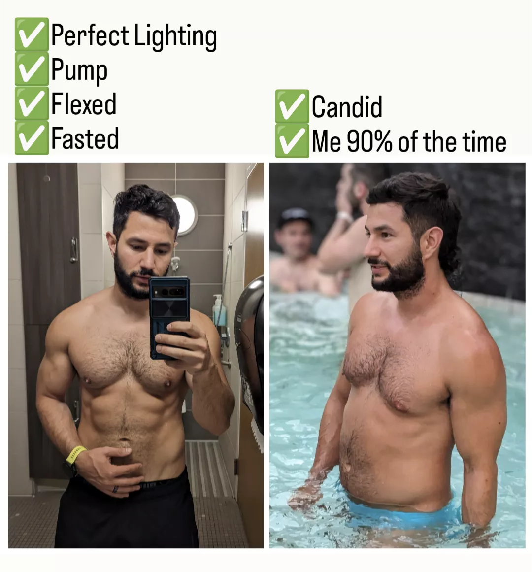 Social media pics 💪🏽 vs reality 🫃🏽