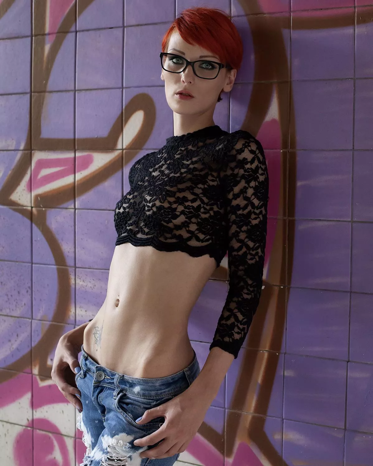 Lace crop top and low rise jeans