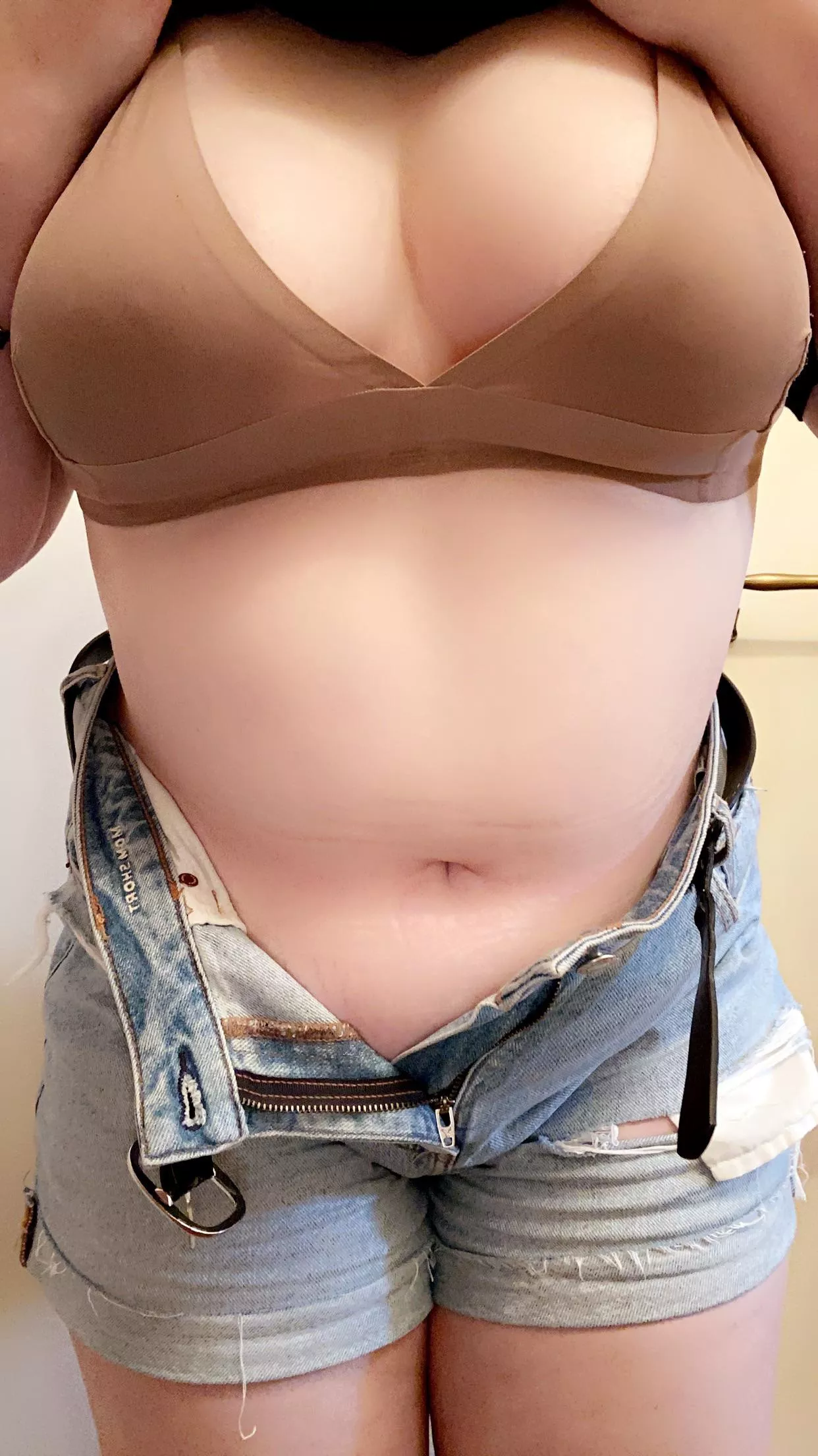 Topless in booty shorts xo