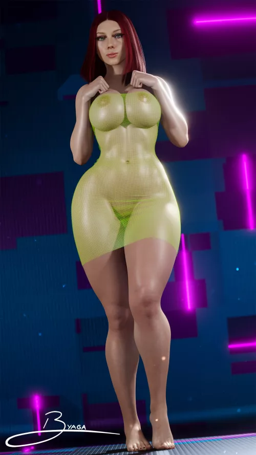 Black Widow See-Through Neon Green Fishnet Dress (BabaYaga0F) [Marvel]