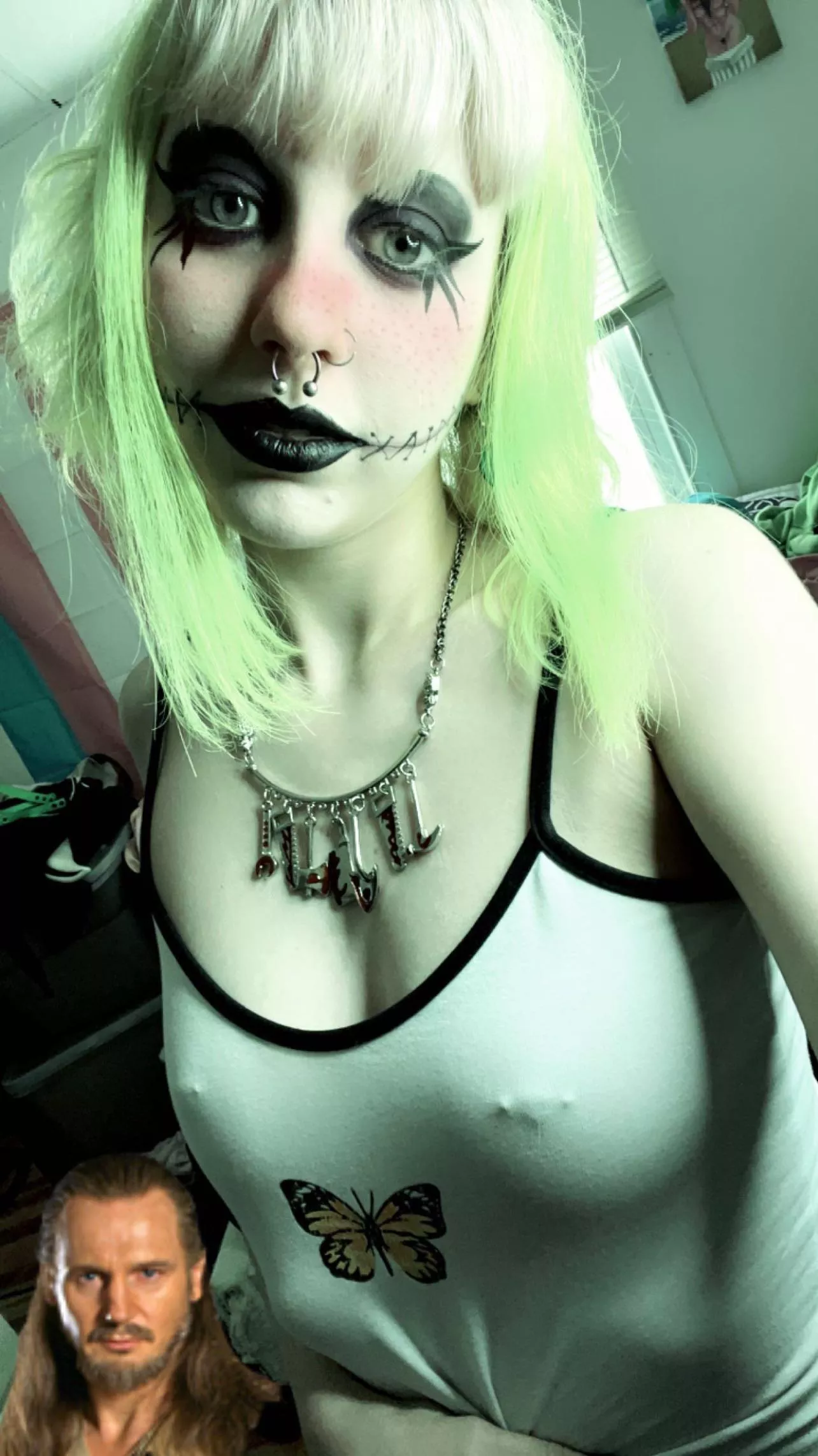 I love how my pierced nippies show through this shirt (and so does Liam Neeson)