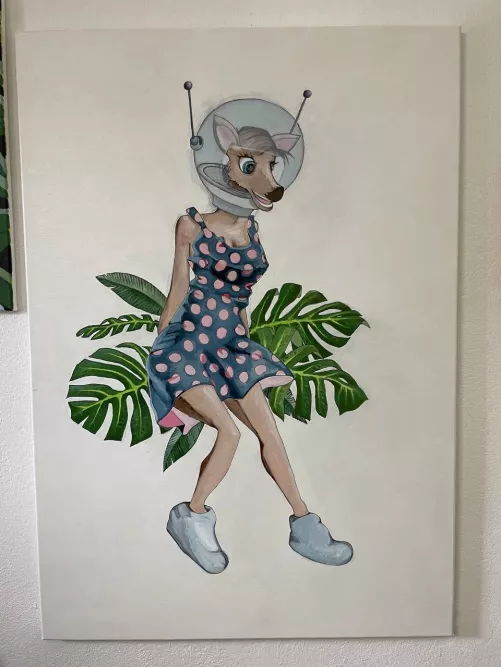work in progress: space deer series, oil painting, still a few todos