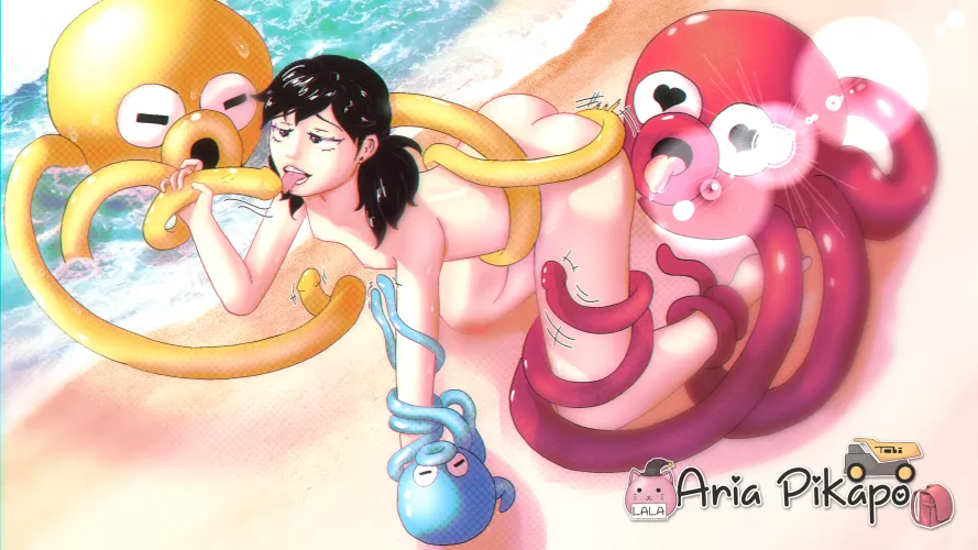 Artist asked to draw herself playing at the beach [Aria Pikapo]