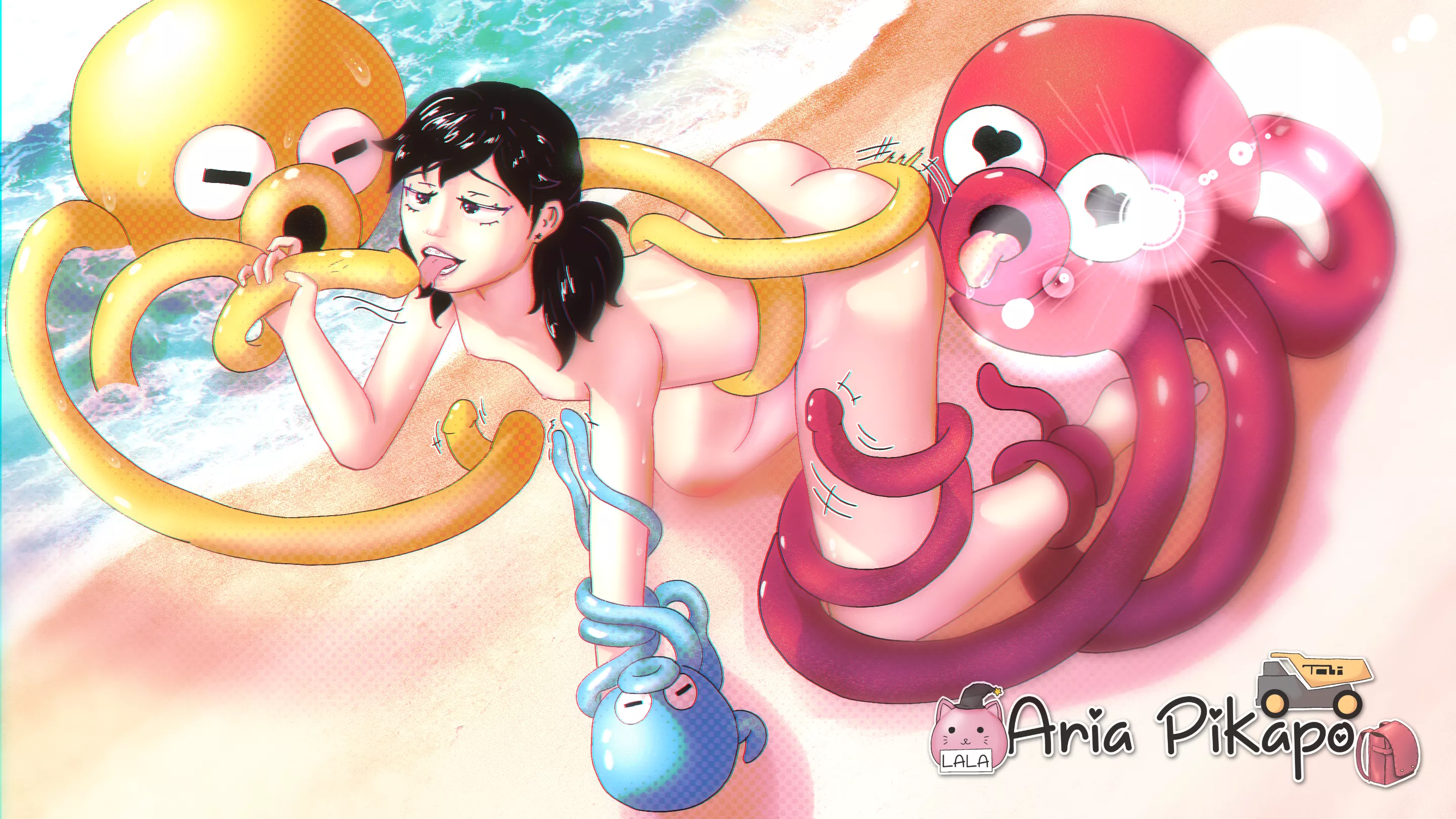 Artist asked to draw herself playing at the beach [Aria Pikapo]