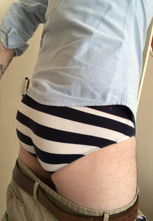 Home from my first day of the casual dress code. The clothes are plain but I had stripes underneath.