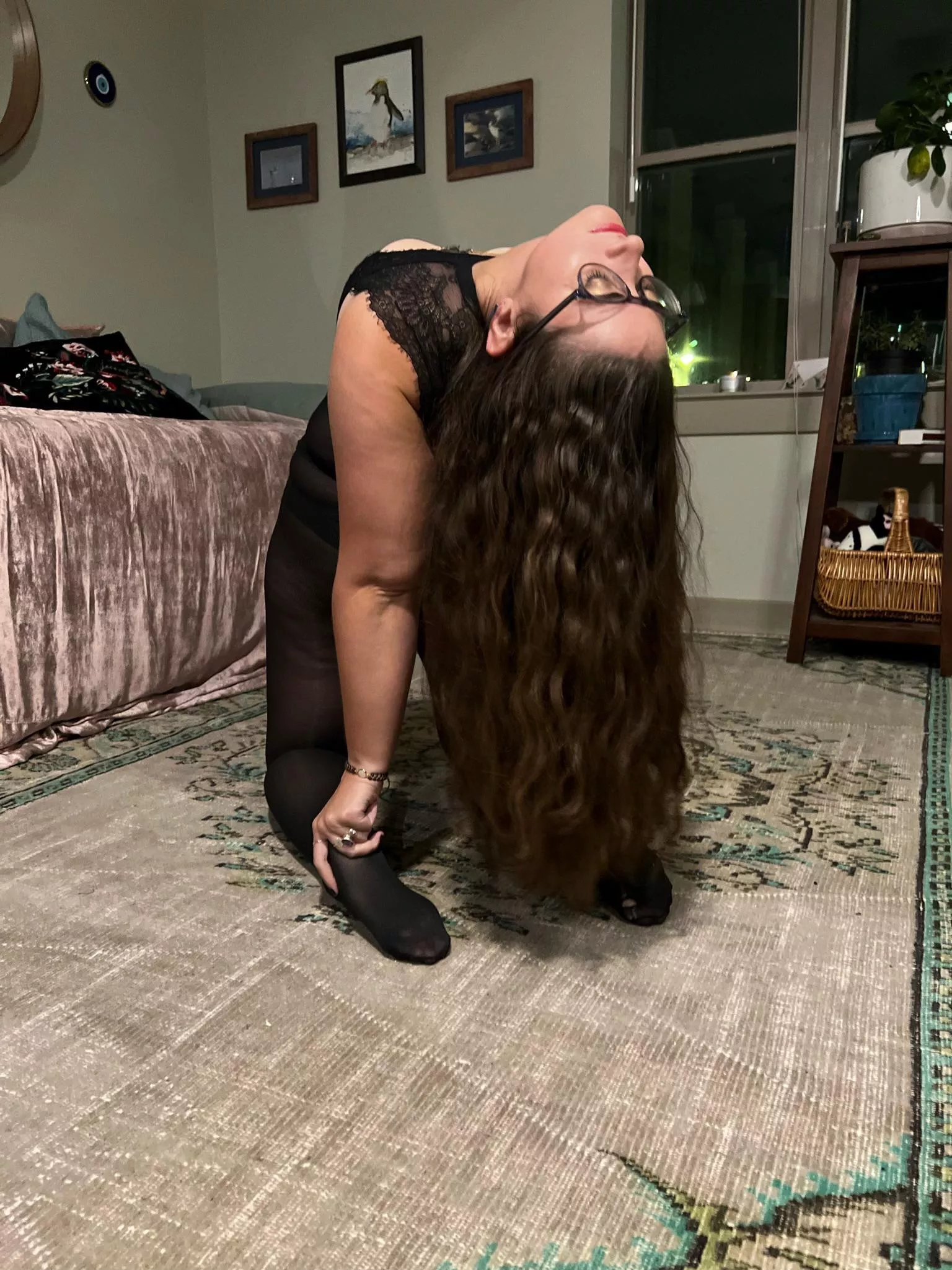 Ushtrasana (camel pose) is more enjoyable with my hair down.