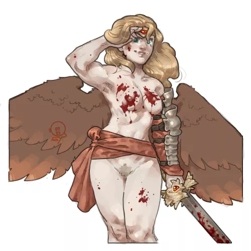 Elia ,nudist Aasimar after defeating some bandits (Qsy_tweets)