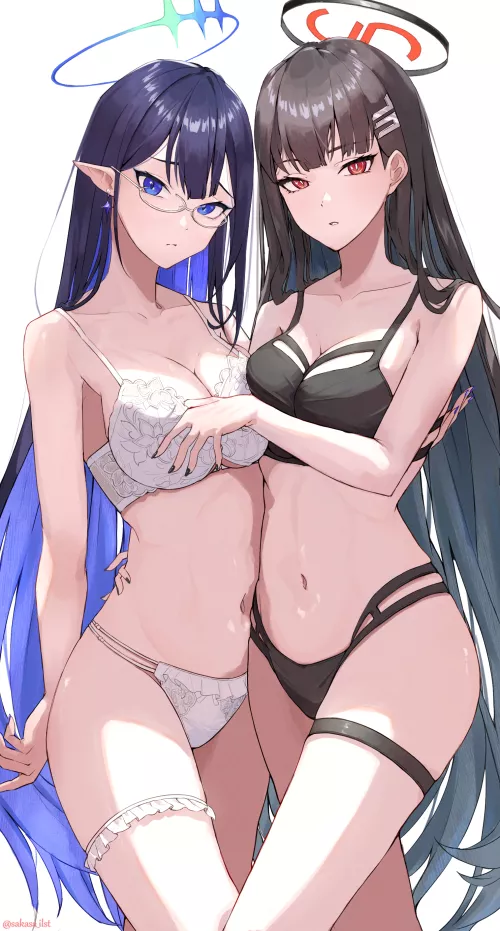 Rin and Rio in Lingerie (Sakasa) [Blue Archive]