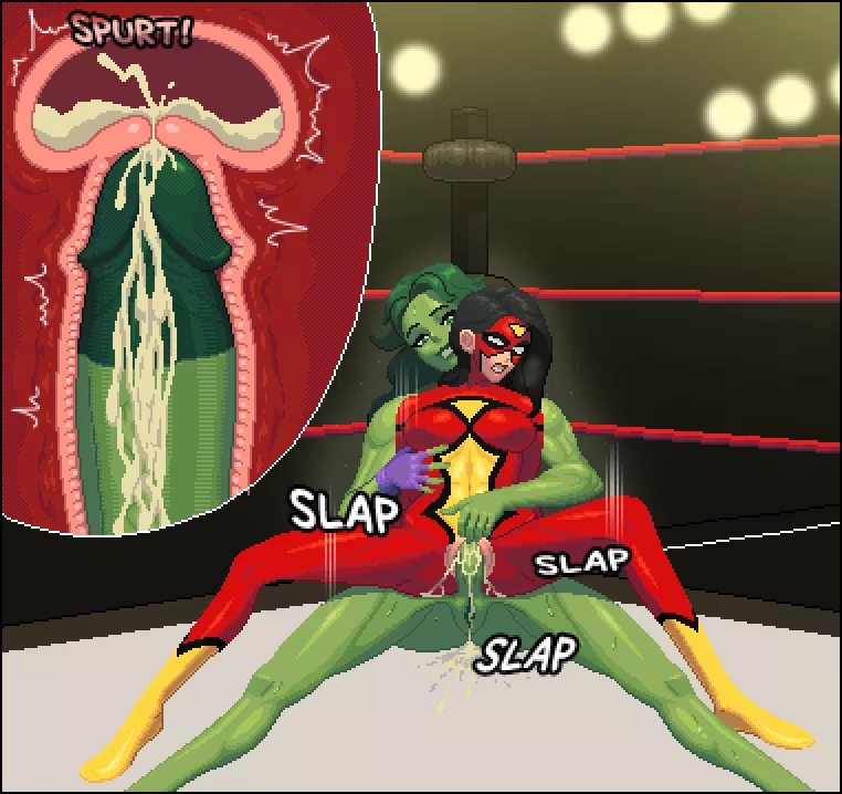 Spider-woman defeated by She-hulk (blackguard)