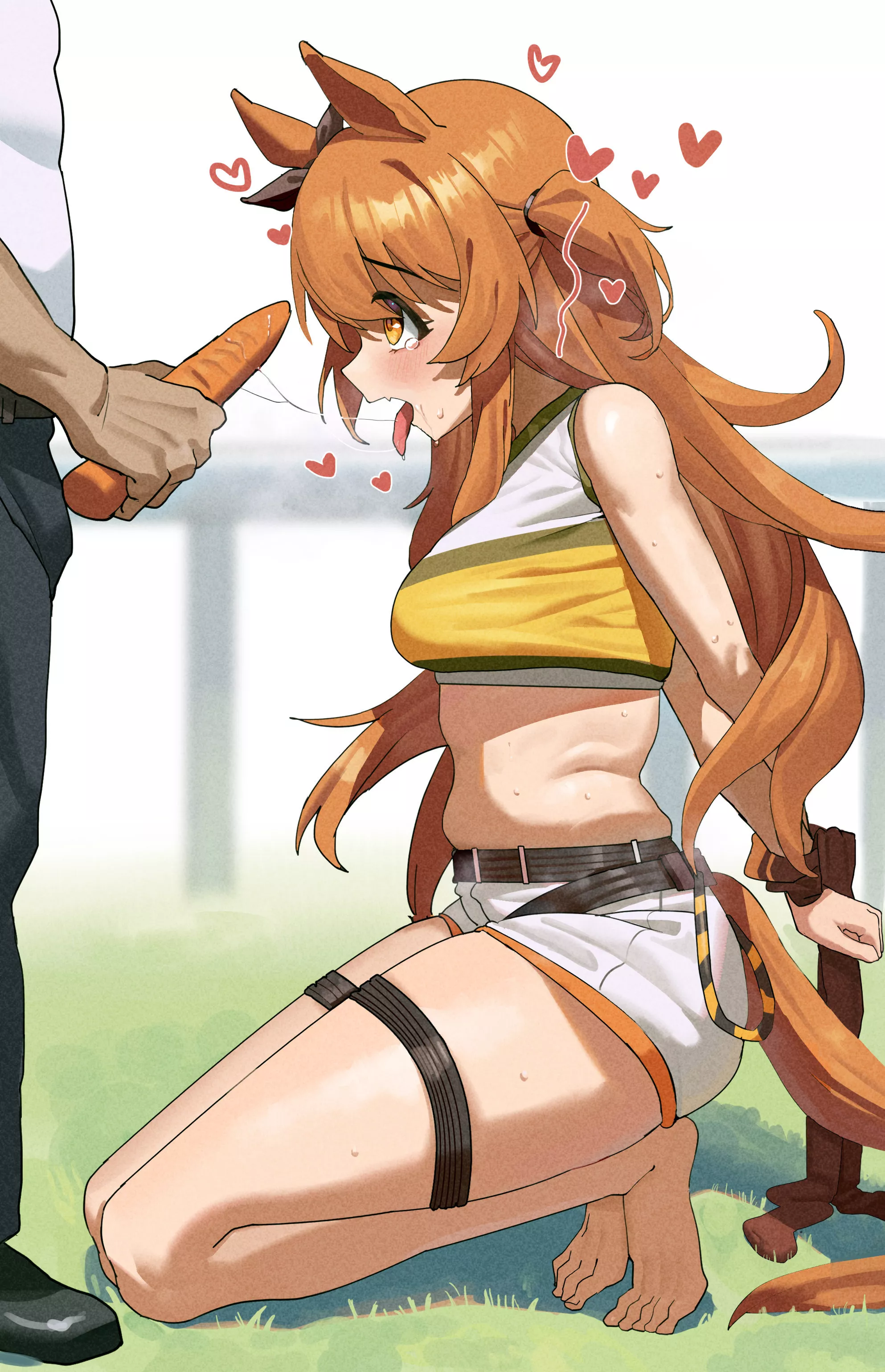 Who's a good horsegirl? Do you want this or my carrot? Who's a good horsegirl? Do you want this or my carrot?