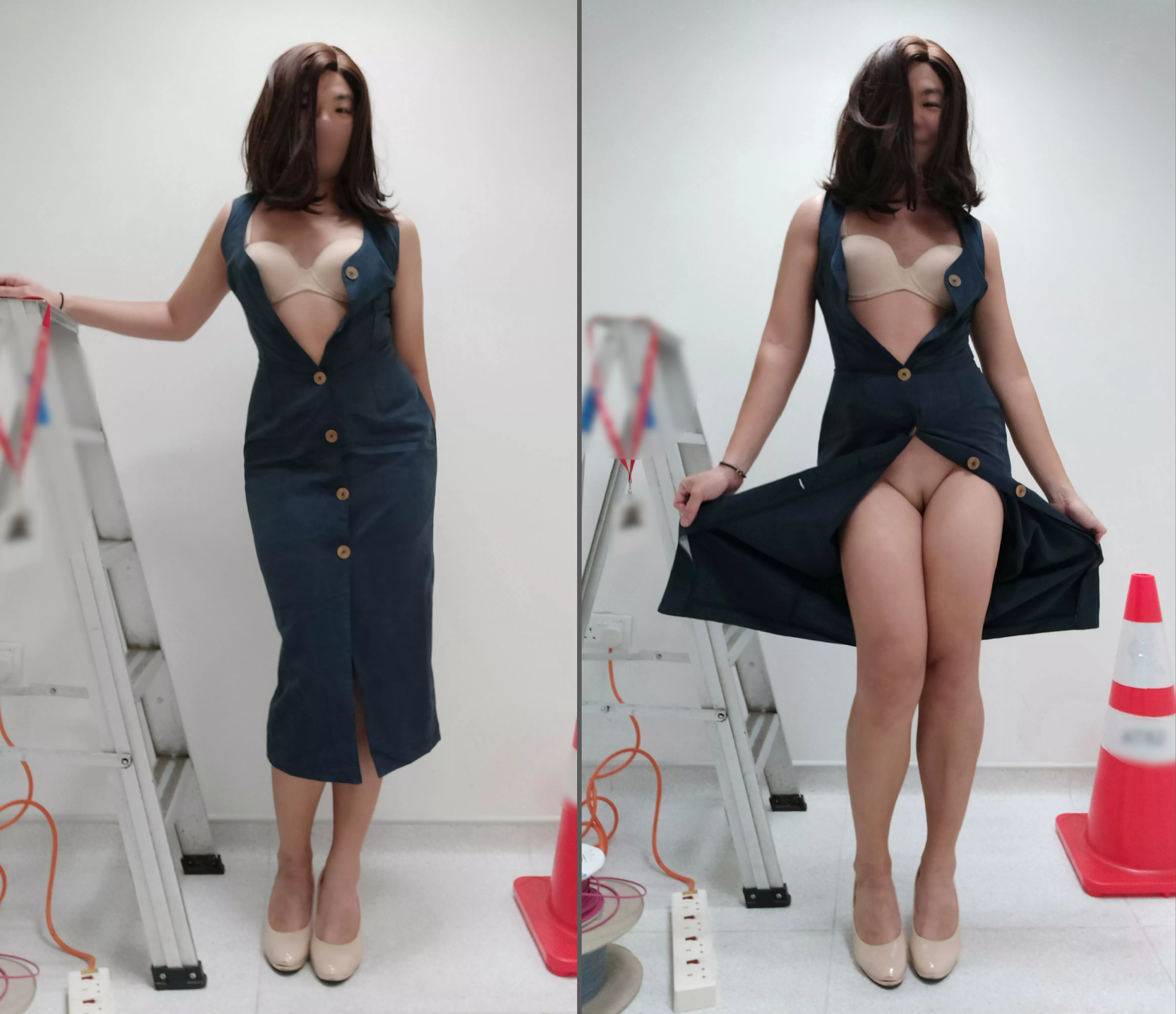 [F] Would you ever guess that the quiet, demure manager loves flashing her pussy at the worksite after hours?