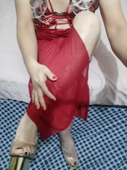 Red dress and black nails