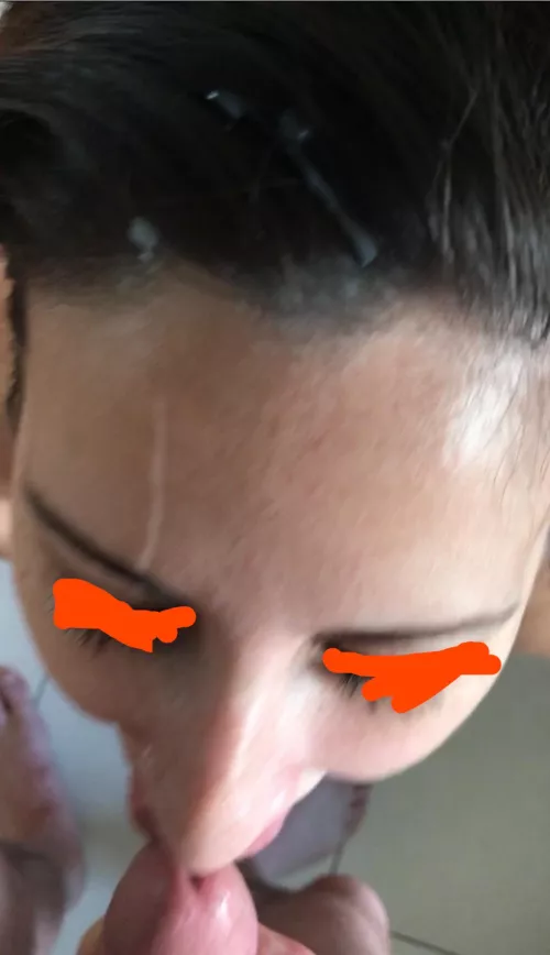 Black hair, white cum