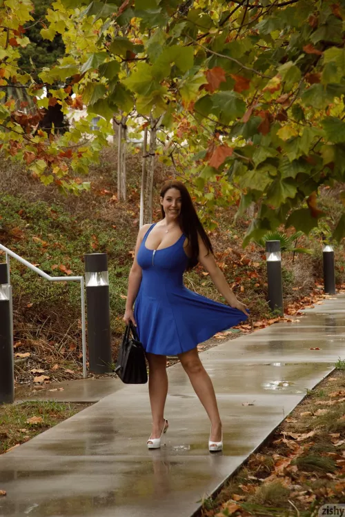 Angela White in a blue dress!