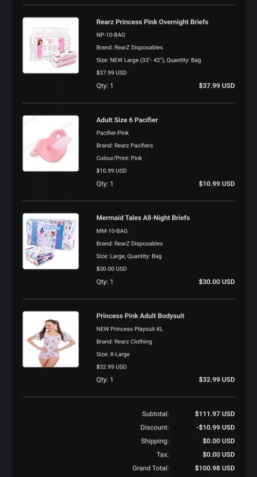 First real order on a abdl site