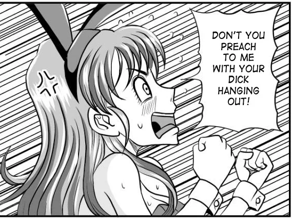 Lf Mono Source: 1girl, bunny ears, blush, open mouth, upper teeth only, sweat, long hair, blunt bangs, playboy bunny, 