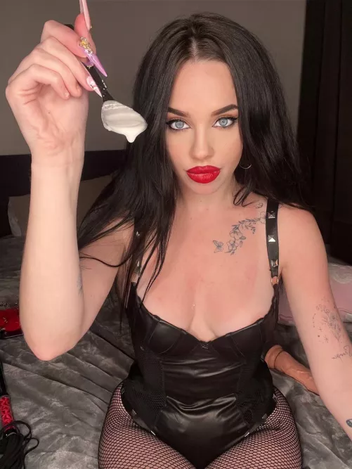 Open you mouth slave and prepare to eat your cum