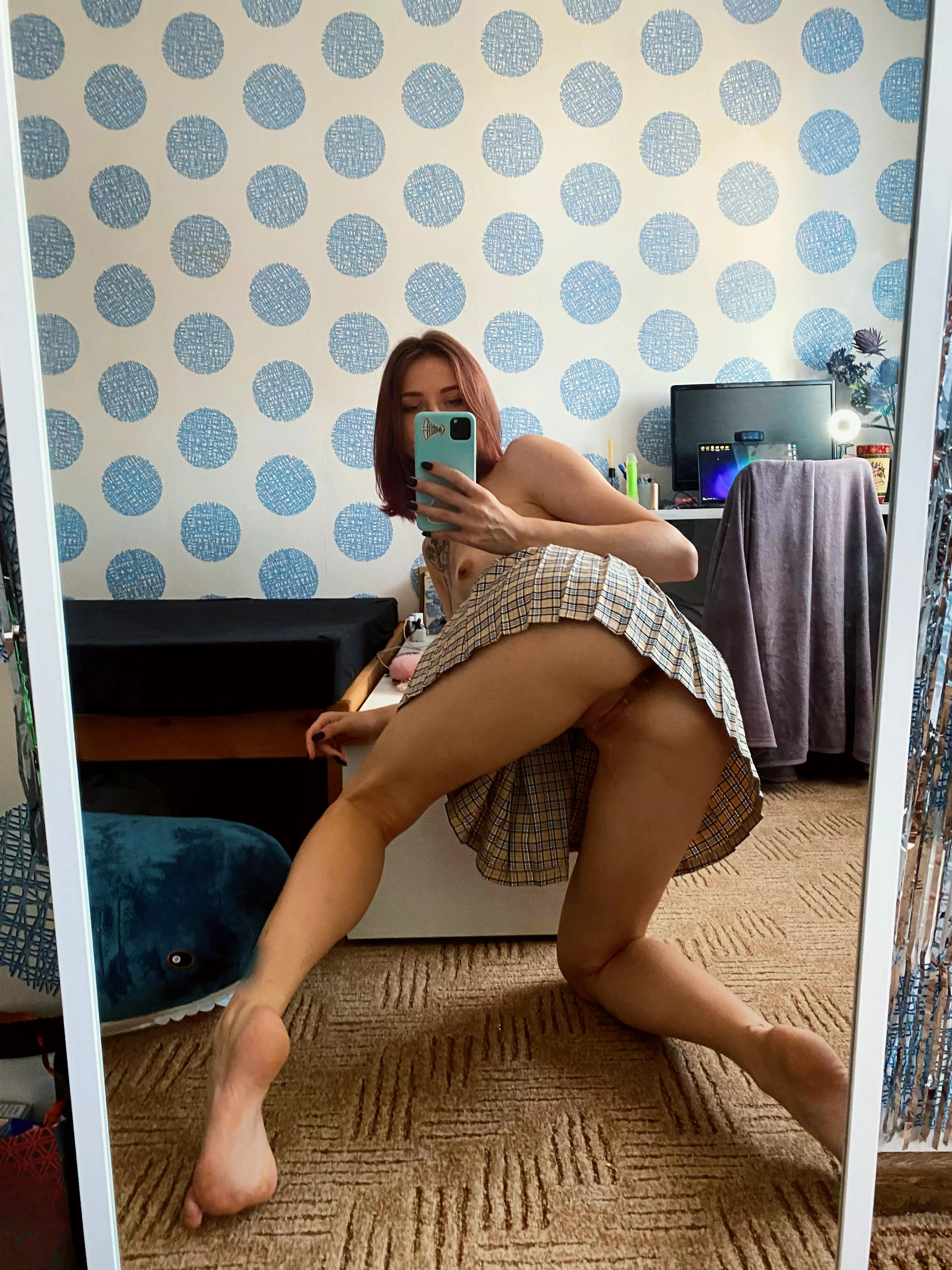 A student with no panties under her skirt