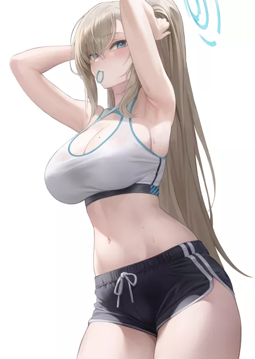 Asuna tying her hair [Blue Archive]