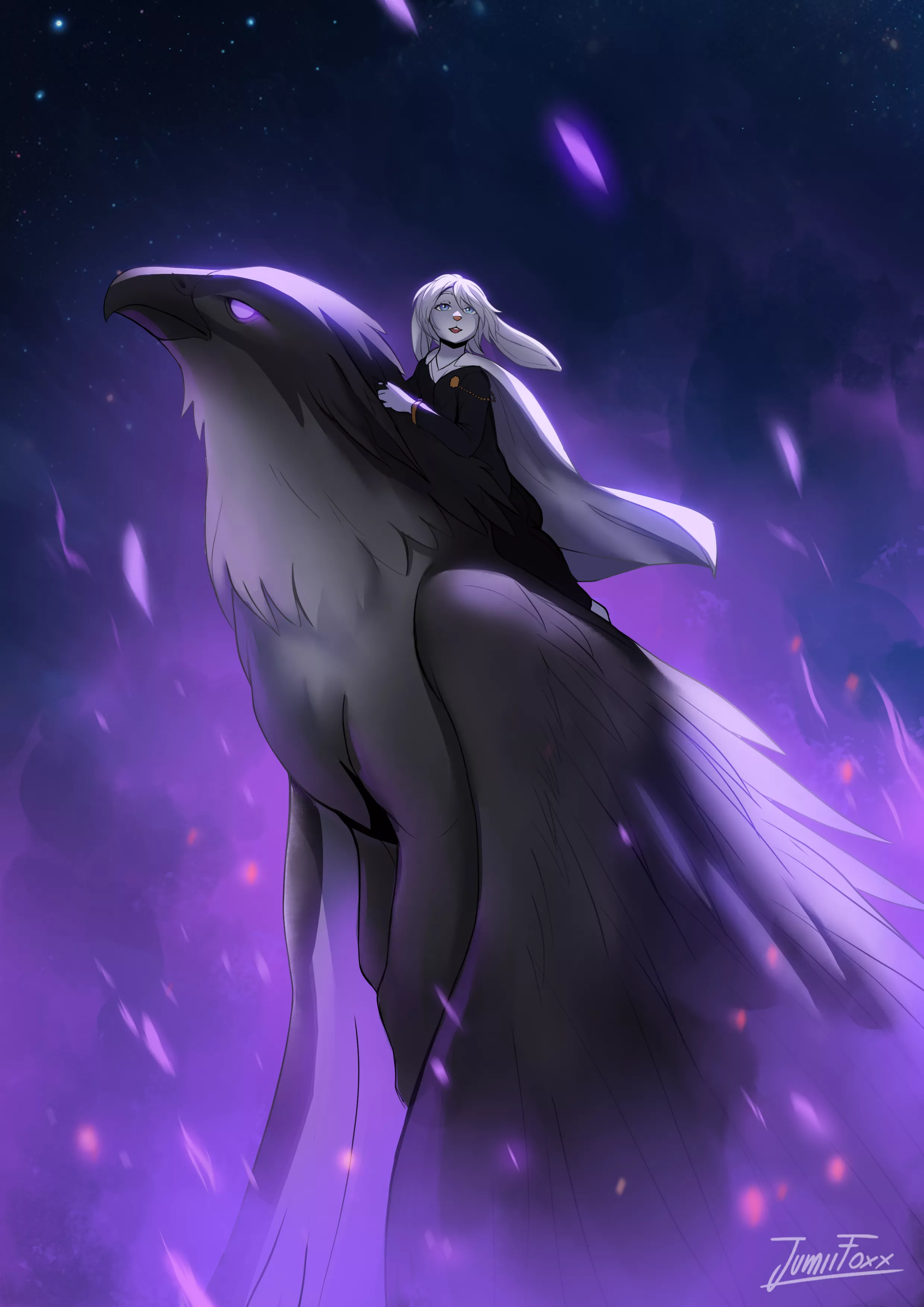 Bunny and Griffin Soaring in Starry Night ✨(commission for @notveryaccurate)