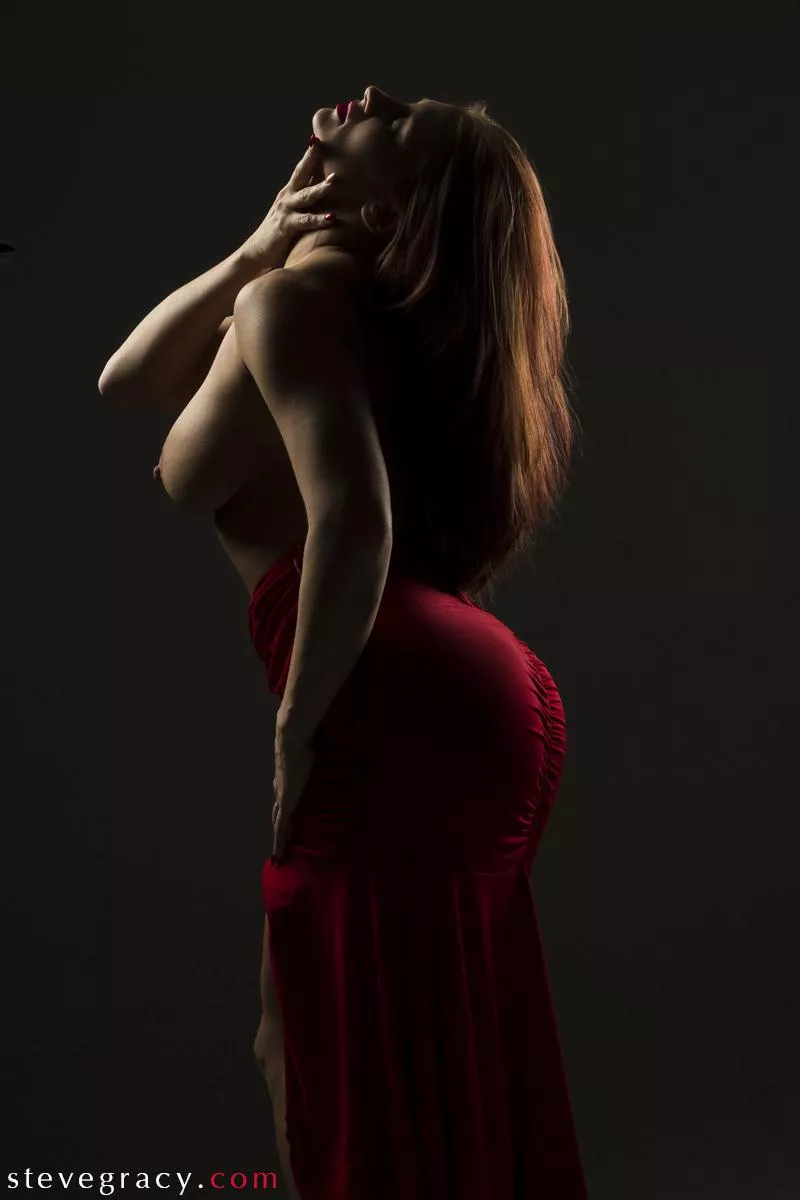 Kristie in elegant red dress