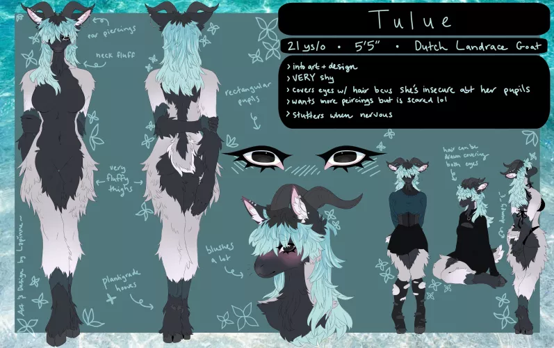 My new goat girl Tulue! I simply do not see enough goat sonas (art and design by me)