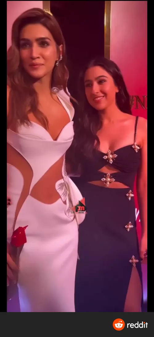 Indian actresses Kriti Sanon (white) and Sara Ali Khan (black)